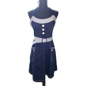 Anthropologie LIL navy and white fit and flare dress retro size 8 twee mod